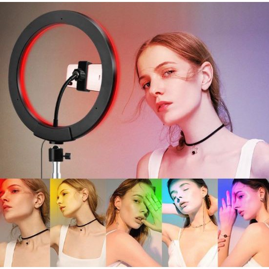 RGB Light 10 inch Selfie Ring Light with 76 inch Tripod Stand & 3 Cell Phone Holders for Live Stream